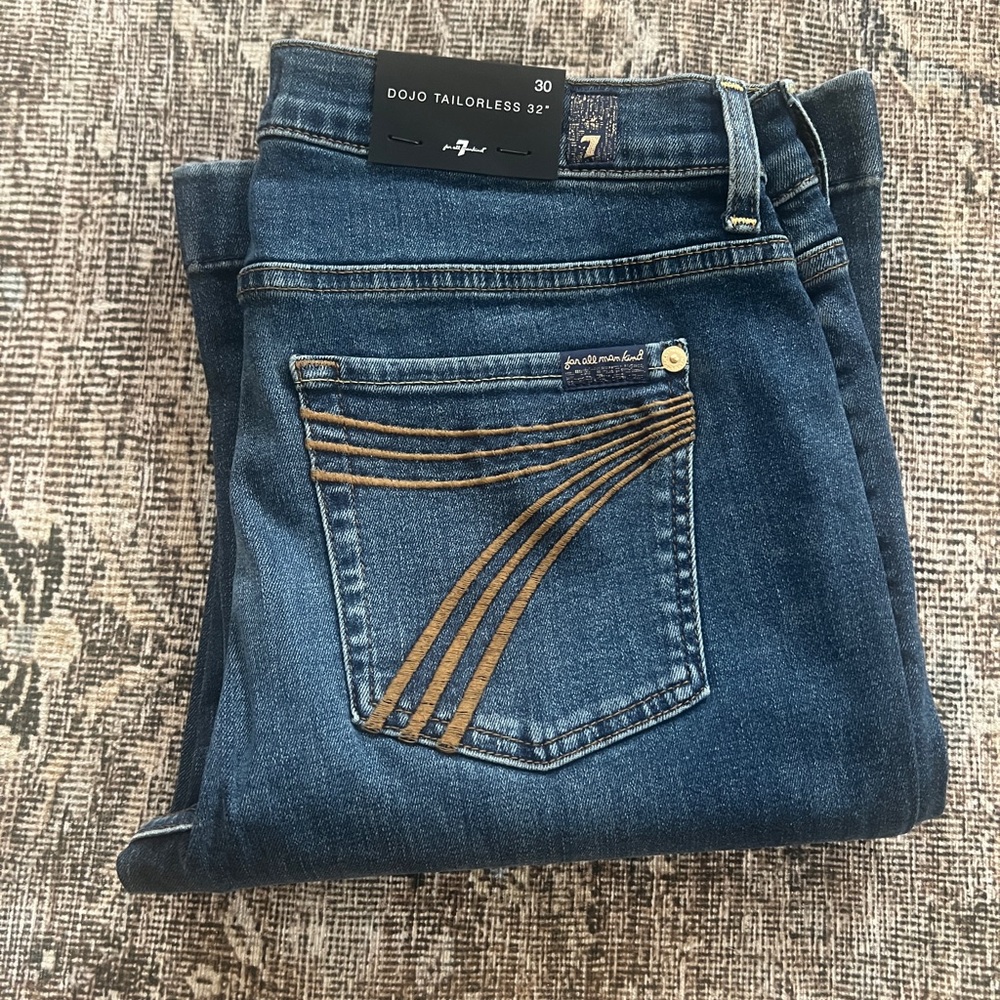7 For All Mankind Women's Straight Leg Jeans - Dark Blue Wash